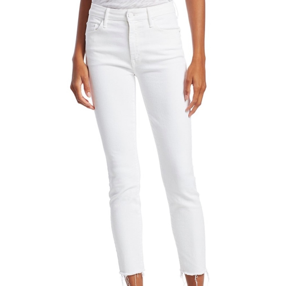 MOTHER Denim High Waister Looker Ankle Fray WHITE